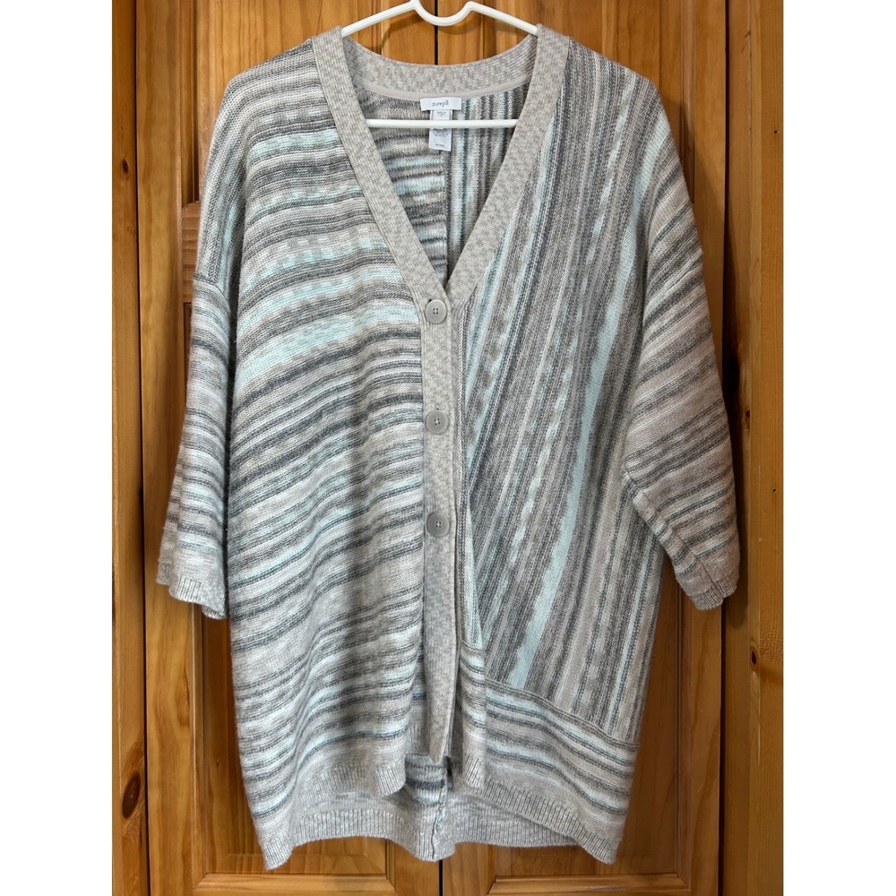 J. Jill‎ Pure Jill Women's Small Striped Cardigan Sweater V-Neck 3/4 Sleeve